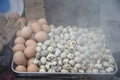 Eggs for sale in Hong Kong: Quail eggs and chicken eggs Royalty Free Stock Photo