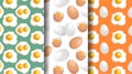 Eggs seamless patterns set. Morning breakfast symbols. Royalty Free Stock Photo