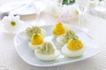 Eggs stuffed with cheese and avocado mousse-Easter appetizer Royalty Free Stock Photo