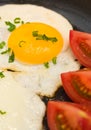 Eggs sunny side up frying in a pan