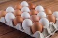 Eggs in a tray on a wooden table Royalty Free Stock Photo