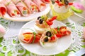 Eggs with tuna spread and olives for easter breakfast Royalty Free Stock Photo