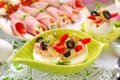 Eggs with tuna spread and olives for easter breakfast Royalty Free Stock Photo