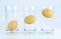 Eggs in water test on transparent glass , Egg freshness test on white background, 3d Rendering Royalty Free Stock Photo