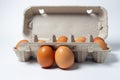 Eggs on a white background. Chicken eggs in a paper box. Two eggs lie side by side Royalty Free Stock Photo