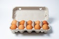 Eggs on a white background. Chicken eggs in a paper box Royalty Free Stock Photo