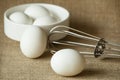 Eggs in a white bowl isoated on table mat. Royalty Free Stock Photo