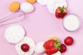 Eggs Whites Whisk Sugar Fruits and Strawberry Ingredients and Merengues for Pavlova Cake Step by step Recipe of Pavlova Cake Top