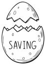 Eggshell breaking open showing word SAVING within financial growth theme Royalty Free Stock Photo
