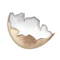 The eggshell is brown. The illustration is made by hand in watercolor. Highlight it. Half an eggshell. For the design of Royalty Free Stock Photo