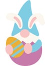 Spring Easter gnome sitting inside an eggshell. Gnome with rabbit ears. Royalty Free Stock Photo