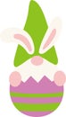 Spring Easter gnome sitting inside an eggshell. Gnome with rabbit ears. Royalty Free Stock Photo