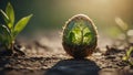 Eggshell used as flower pot with a small plant growing in his interior Royalty Free Stock Photo