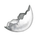 The eggshell is white. The illustration is made by hand in watercolor. Highlight it. An empty half of an eggshell. For Royalty Free Stock Photo