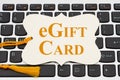 EGift Card message on gift tag on keyboard Royalty Free Stock Photo