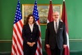 Egils Levits (R), President of Latvia meets with Gretchen Whitmer (L), Governor of Michigan