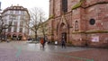 Eglise Saint-Pierre-le-Jeune church spires and facade of the main protestant church in Strasbourg,