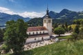 The Eglise Saint Theodule and Saane valley - Gruyeres, Switzerland Royalty Free Stock Photo