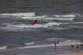 Egmond aan Zee, Netherlands - July 18, 2019: a member of the dutch coastguard on a jet ski in the north sea close to the beach Royalty Free Stock Photo