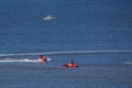 Members of the dutch coastguard `Reddingsbrigade` on jet skies during a lifesaving drill Royalty Free Stock Photo