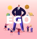 Ego, Narcissistic Self Love Behavior Concept. People Characters around of Egocentric Macho Man Wearing Crown Royalty Free Stock Photo