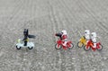 Ego starwars troopers riding bicycle chasing lego batman Royalty Free Stock Photo