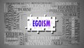 Egoism as a complex subject, related to important topics spreading around as a word cloud