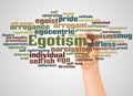 Egotism word cloud and hand with marker concept Royalty Free Stock Photo