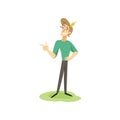 Egotistical modern prince in casual clothes and golden crown, funny young man comic character cartoon vector