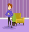 Egotistical modern prince with golden crown on his sweater, funny young man comic character posing on the background of