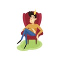 Egotistical modern prince sitting on a throne, funny young man comic character cartoon vector Illustration