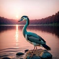 Egret on the Lake at Sunset created with Generative AI