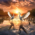 Egrets in Ropotamo river  Made With Generative AI illustration Royalty Free Stock Photo