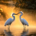 Egrets in Ropotamo river  Made With Generative AI illustration Royalty Free Stock Photo