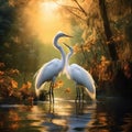 Egrets in Ropotamo river  Made With Generative AI illustration Royalty Free Stock Photo