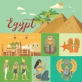 Egypt advertising vector. Vintage style. Welcome to Egypt. Egyptian traditional icons in flat design. Holiday banner. Royalty Free Stock Photo