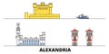 Egypt, Alexandria flat landmarks vector illustration. Egypt, Alexandria line city with famous travel sights, skyline