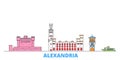 Egypt, Alexandria line cityscape, flat vector. Travel city landmark, oultine illustration, line world icons