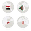 Egypt, Algeria, Morocco, Tunisia map contour and national flag in a circle