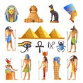 Egypt culture symbols vector isolated icons of gods and sacred animals Royalty Free Stock Photo