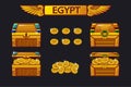 Egypt antique treasure chest and golden coins