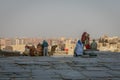 Egypt. April 2019. Tourist camels, camel guides and tourists