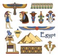 Egypt architecture and ornaments color set