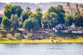 Egypt, aswan, river nile, river side, river bank, cattle, cows, farm, landscape, beautiful, beauty, river house, green, trees Royalty Free Stock Photo