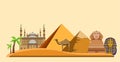 Egypt background with Great Sphinx and pyramids.