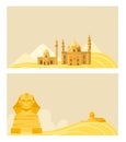 Egypt banner, tourism background, sphinx desert, africa, culture, vacation, design, in cartoon style vector illustration Royalty Free Stock Photo