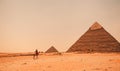 Egypt, Cairo; August 19, 2014 - the Egyptian pyramids in Cairo. The arch of the temple Royalty Free Stock Photo