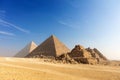Egypt. Cairo - Giza. General view of pyramids from the Giza Plateau three pyramids known as Queens Pyramids on front Royalty Free Stock Photo