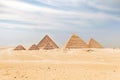 Egypt. Cairo - Giza. General view of pyramids from the Giza Plateau. three pyramids known as Queens\' Pyramids, in background: the Royalty Free Stock Photo