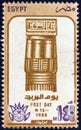 EGYPT - CIRCA 1980: A stamp printed in Egypt issued for 1980 post day shows a Pharaonic capital, circa 1980. Royalty Free Stock Photo